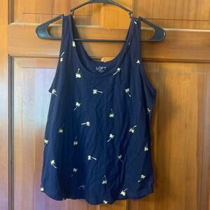 Loft Tank Top Womens XS Small Navy‎ Blue Gold Palm Tree Shirt Beachy Tropical